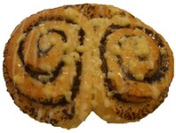 Hefeteilchen mit Mohnfüllung gewickelt und glasiert und Streuseln drauf